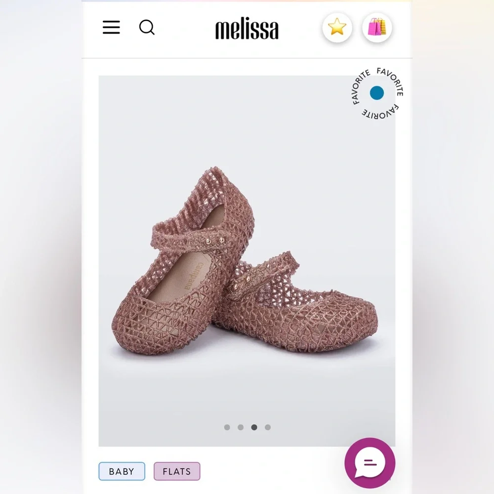 NWT MINI MELISSA Campana Kids Flats In Rose Gold Glitter Size 6T